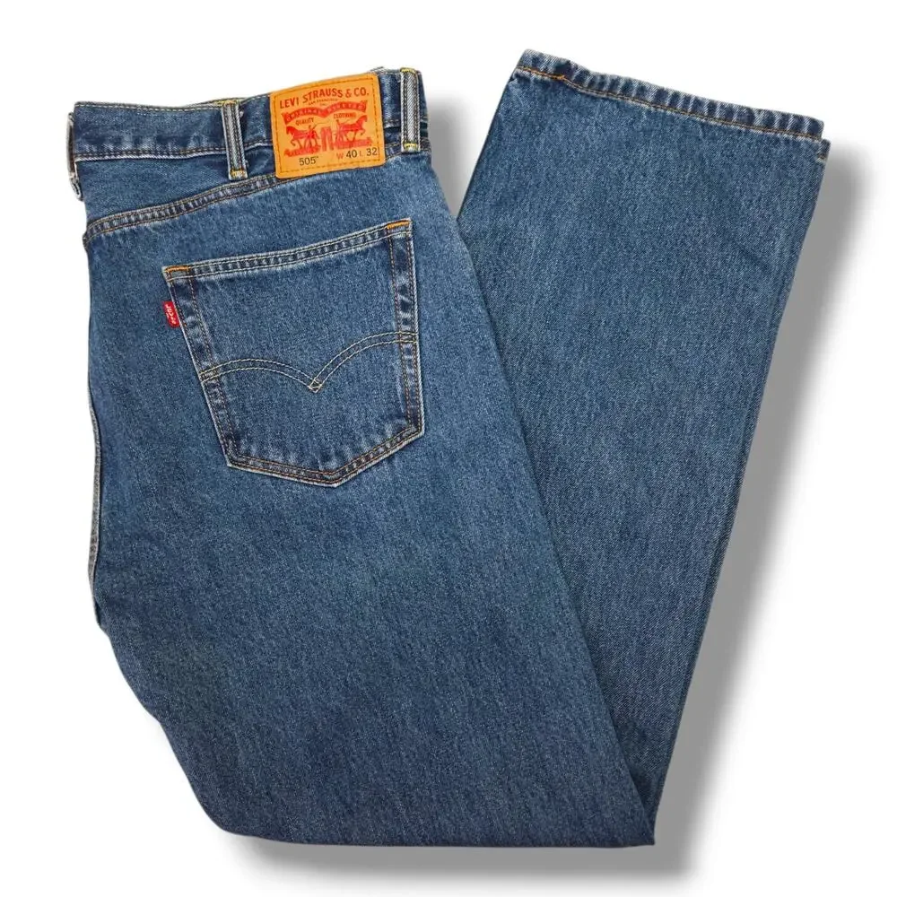 Levi’s 505 Regular Fit Straight Leg Jeans W40 L32 Dark Stonewash Zip Fly VTG Y2K
